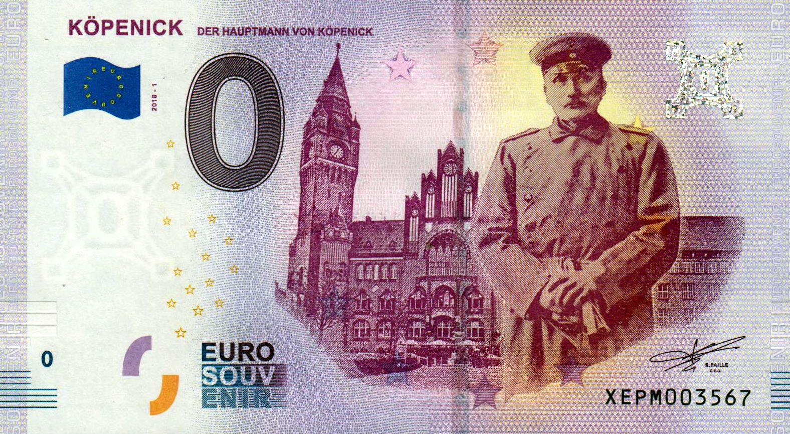 0-Euro Schein Hauptmann von Köpenick 1. Auflage